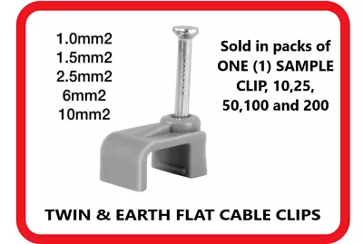 1mm Grey Cable Clip 1.5mm Clip 2.5mm Cable Clips 6mm 10mm Twin Earth Wire Clips • £0.99