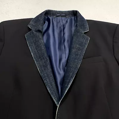 Diesel Blazer Mens 56 US 46 Black Blue Denim Peak Lapel Sport Coat Jacket • $67.99