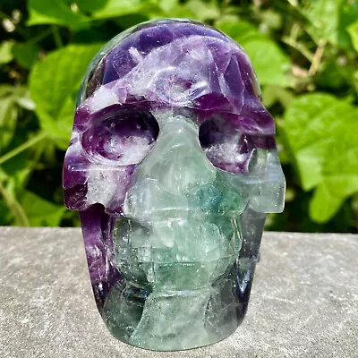 2.51LB Natural Fluorite Crystal Skull Hand Carved Quartz Skull Specimen Healing • $0.99