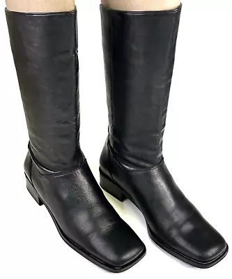 Naturalizer Black Leather Pull On Mid Calf Boots Women's 7M Brazil Style 885N41 • $34.99