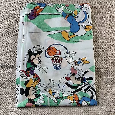 Vtg Disney Mickey Mouse & Friends Twin Flat Sheet Sports Football Baseball Socce • $26.24