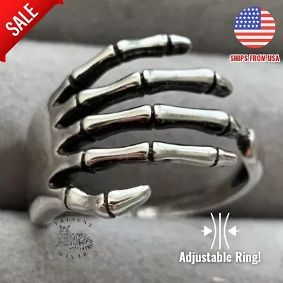 Skeleton Hand Adjustable Ring Grunge Ring Y2K Ring Grunge JewelrySilver Ring • $9.99