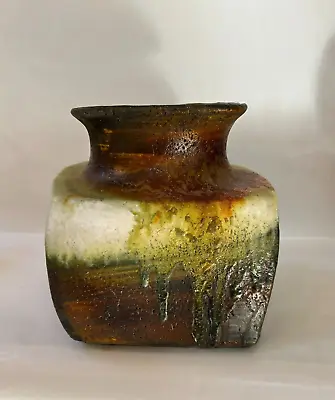 Large Marcello Fantoni Rare Square Drip Glaze Signed Vase Studio Mid Century • $775