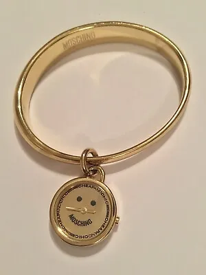 Moschino Cheap & Chic Smile Smiley Face Watch Gold Tone Bangle Bracelet AS IS  • $35