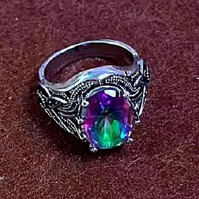 925 Sterling Silver Rainbow Mystical Fire Topaz Wedding Engagement Ring Size 7.5 • $15.74