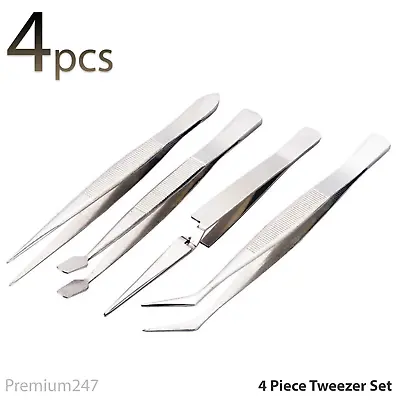 4 Piece Tweezer Set Tool Stamp Collector Hobby Electronics Repair Craft Card • £2.59