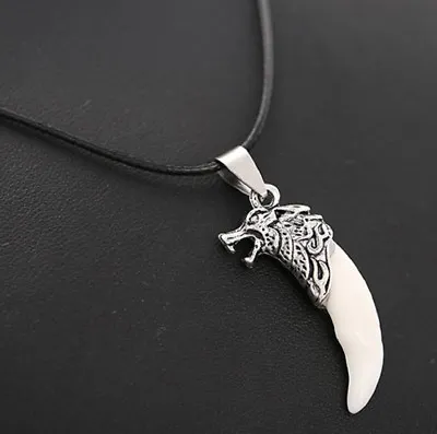 Brave Man Wolf Tooth Animal Necklace Pendent Mens Tibetan Silver Gift UK • $4.99