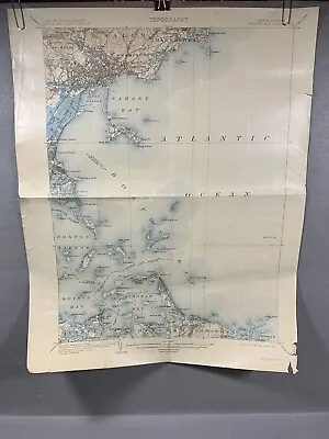 Antique 1910 Topography Map Boston Bay Harbor Massachusetts • $49.95