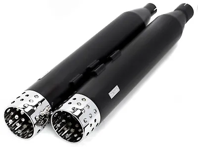 4.5  Black Swiss Cheese Slip-On Mufflers Exhaust Pipes 2017+ Harley Touring M8 • $99.95