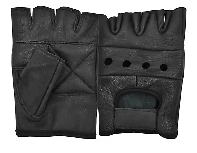 Real Leather Fingerless Gloves Bikers Full Training Cycling Gym Wheel Chair Use • £4.95