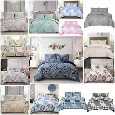 Printed Duvet Cover Set Quilt Cover With Pillowcase Double King Size Bedding Set • £21.99