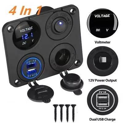 12/24V Switch Panel Cigarette Lighter Socket Car Dual USB Adapter Charger Marine • $16.59