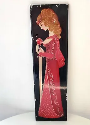 Soviet Hand Made Chasing Enamel Picture Panno Lady In Red Beauty With Long Hair • $20