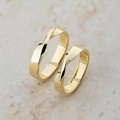 Matching Mobius Wedding Bands His And Hers Bride Ring Set Solid 14K Yellow Gold • $892.49