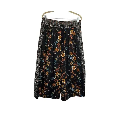 Zara Trafaluc Floral Culottes Pants High Waist Cropped Wide Leg Pockets Boho L • $26.99