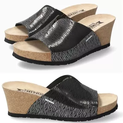 MEPHISTO Lisane Slide Wedge SANDALS EU 41 11 Black Zebra Patent Leather NEW $199 • $98