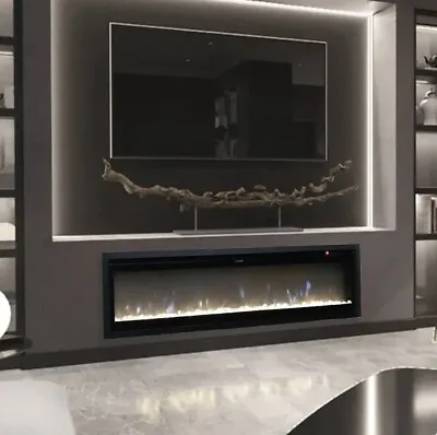 Black Electric Fire 60 Inch Media Wall Inset With LED Flames • £399.95