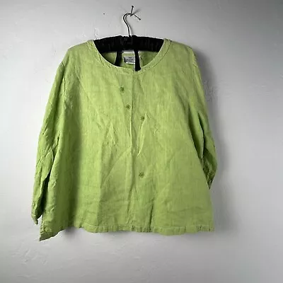 Hot Cotton Petite By Marc Ware Womens Flower Embroidered Blouse Size Large Green • $26.62