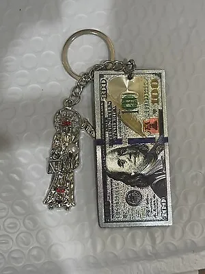 La Santa Muerte Keychain Llavero Silver Tone Grim Reaper Key  Chain Money $$$$$ • $15.99