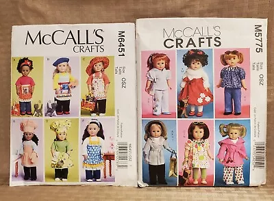 UNCUT McCalls Crafts 18” Doll Clothes M5775 & M5451 Sewing Patterns W/Dog & Cat • $12