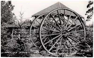 Postcard RPPC Logging Wheel Fort Algonquin St. Ignace MI • $5.01