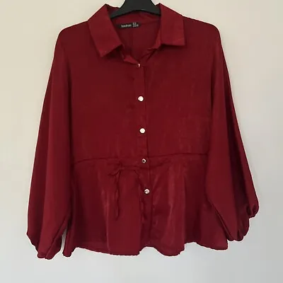 £2.50 • Buy Boohoo Womens Red Crimson Tie Waist Button Up Shirt Size 12