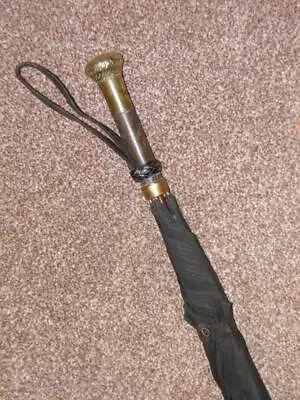 Antique Black Canopy Umbrella With Solid Brass Pommel Top - 75cm Tall • £139