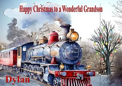 Personalised Christmas Card Steam Train Son Grandson Husband Dad Uncle Brother. • £2.99