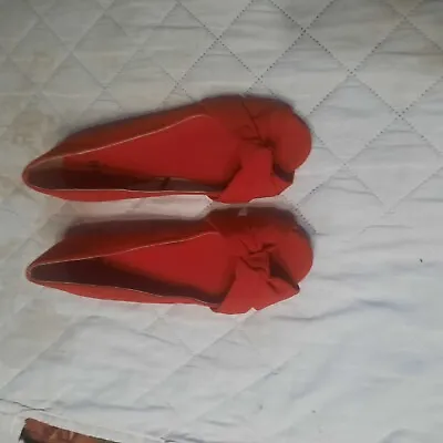Womens H&M Red Bow Not Open Toe Slip Ons Size 5.5 Flats • $6.99