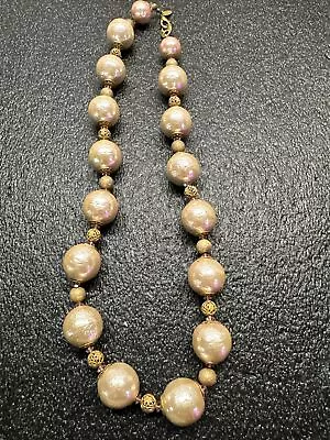 Big Vintage Miriam Haskell Huge Champagne Glossy Beads 21mm And 25” • $169