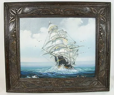 Vintage Oil-on-Canvas Clipper Ship Signed & Framed Circa 1970s Appealing Image • $40