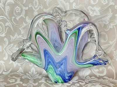 Murano Style Hand Blown Art Glass Napkin Holder Colorful Swirl Pattern • $21.67