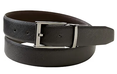 Banana Republic Mens Black Brown Vegan Leather Reversible Dress Belt 38W 8196-7 • $36.89