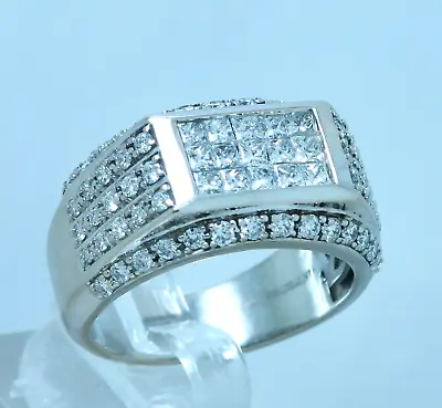 Men's Ring With 2.00Ctw Natural Diamond In 14K White Gold Size T1/2 • $2239.08