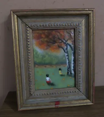 Vintage Enamel On Copper Art Painting Children Signed Mingolla 5  X 7  Framed • $89.95