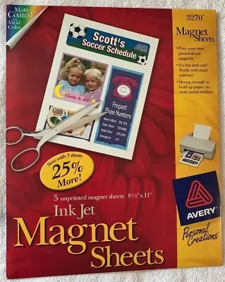 Avery Ink Jet Magnet Sheets 5 8-1/2 X 11 Sheets # 3270 For Ink Jet Printers NOS • $14.75