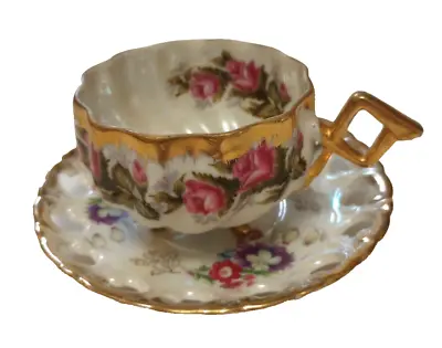 Vintage Original Napco Handpainted Rose Porcelain 3 Footed Teacup And Saucer • $14.40