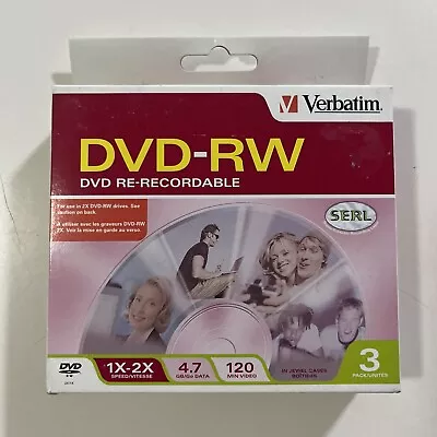 VERBATIM DVD-RW DVD Re Recordable 120 Minutes Pack Of 3 Discs In Jewel Cases • $14.99