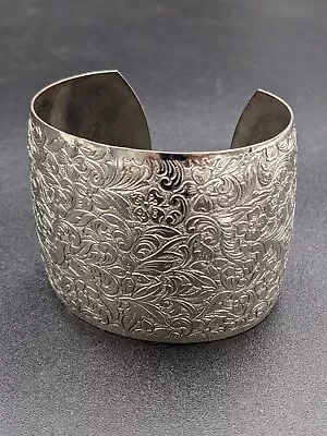 Vintage Embossed Silver Plate Wide Cuff Bracelet • $15