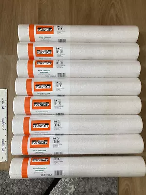 8x WHITE EMBOSSED WALLPAPER (Homebase) BNIB. RRP £112. Post Or Collect • £38.25