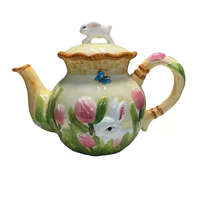 Burton & Burton For FIB Spring Bunny Tulips Butterfly  Basket Tea Pot Vintage • $22