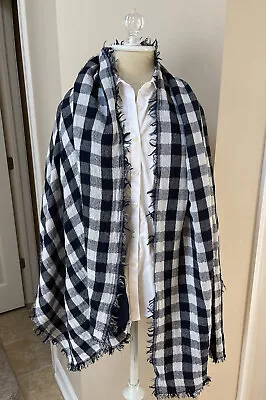 J.Crew Navy/white Check Blanket Fringe Scarf /Shawl Reversible • $15