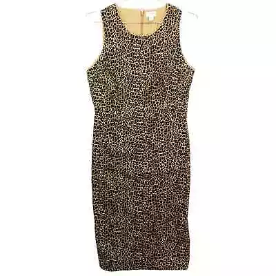 J Crew Sheath Dress Womens Size 6 Leopard Print Sleeveless Cotton Stretch Midi • $13.65