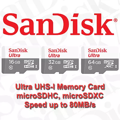 SanDisk Ultra 80 16GB 32GB 64GB 128GB Micro SD SDHC SDXC Class 10 Memory Card TF • $12.80