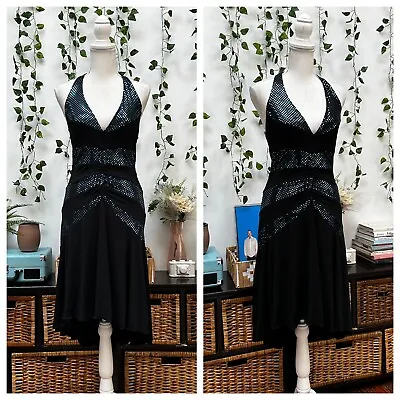 Vintage Y2K Mini Dress Black Blue Sequins Halter Whimsy Goth 2000s XS/S/M • $34.99