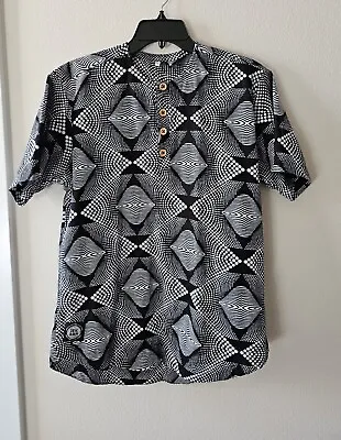  Wax Print Tunic Jekkah Kuluro Gambia African Fabric Shirt Black White Mens L • $20