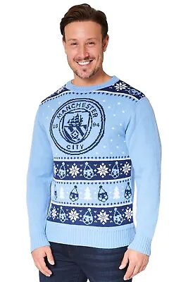 Manchester City Fc Mens Christmas Jumper Crew Neck Long Sleeves Sweater • £25.49