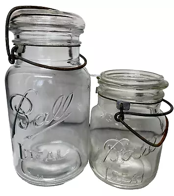 Ball IDEAL Clear Glass Jars Quart Pint Wire Bail & Lids Numbered Vintage • $12.99