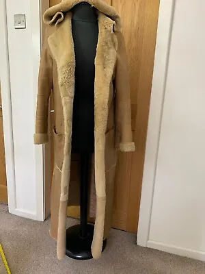 Marks And Spencer Real Sheepskin Toscana Hooded Maxi Coat Shearling Jacket M • £170
