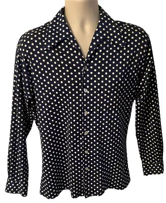 Vtg 70s Joel Cal Made Blue Polka Dot Non Iron Pearl Button Shirt Men’s L *Mint* • $39.99